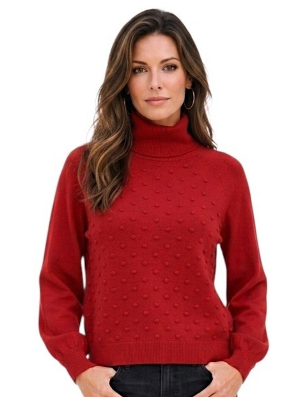 Gibson Latimer Red Popcorn Knit Ballon Sleeve Turtleneck Sweater Size XL